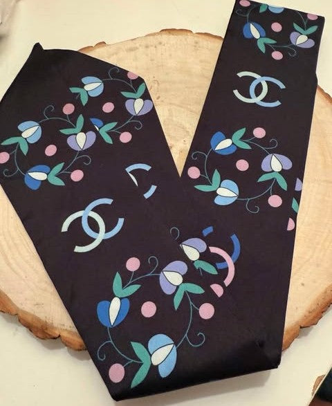 Purse scarf C blk floral