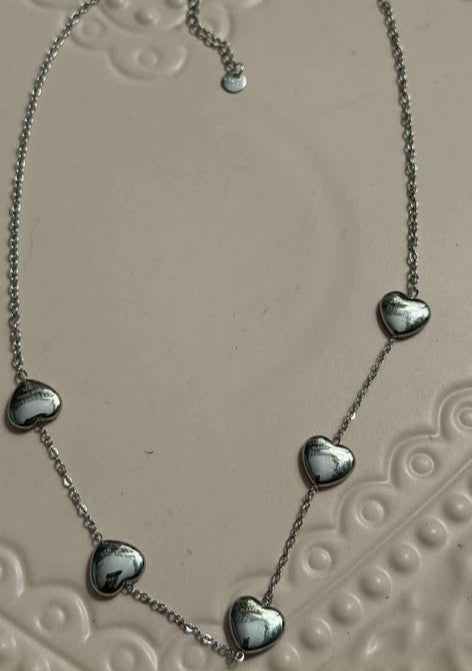 Necklace T hearts silver