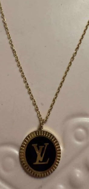 Necklace L blk circle gold