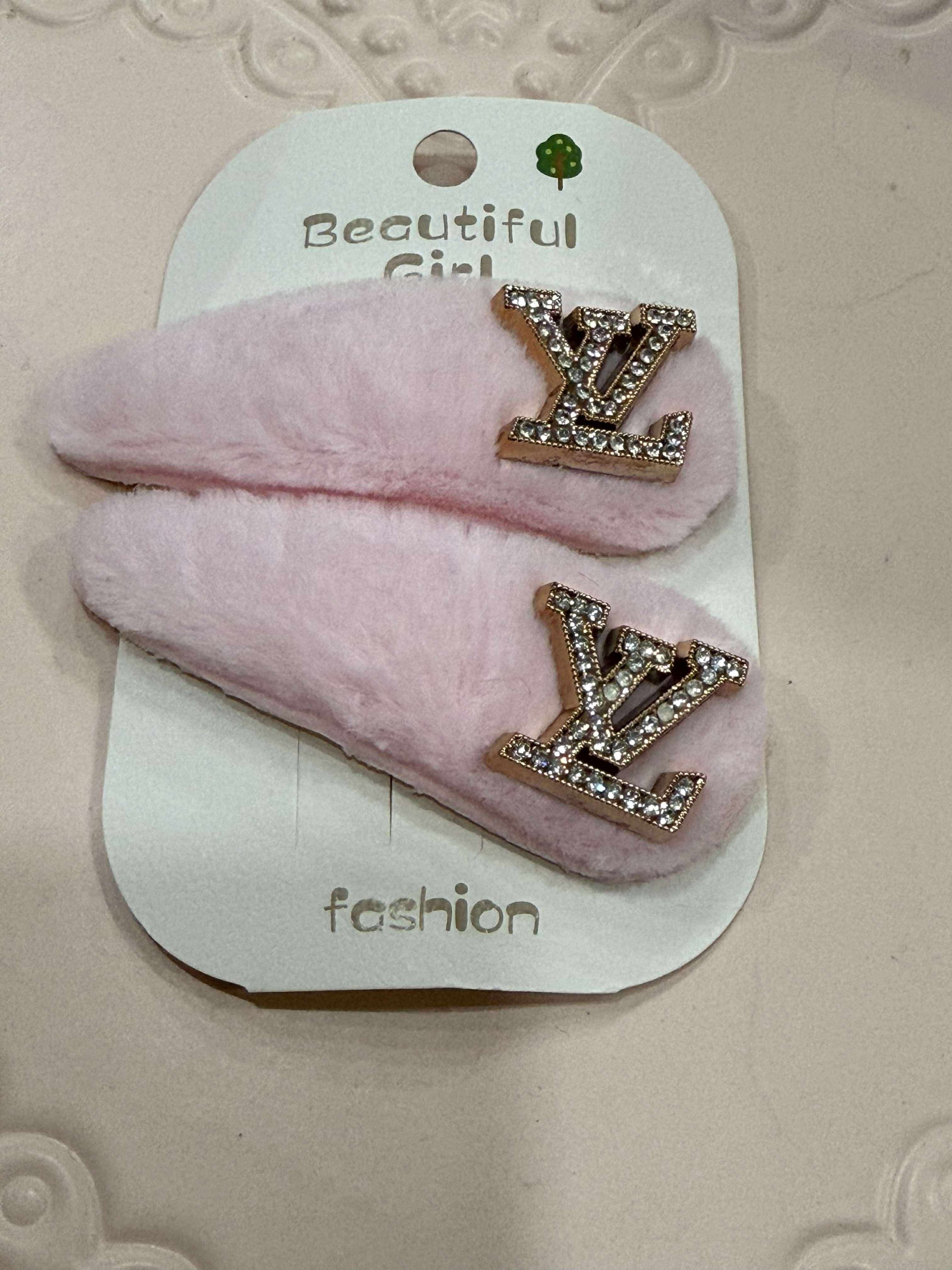 Hair clips fuzzy L lite pink