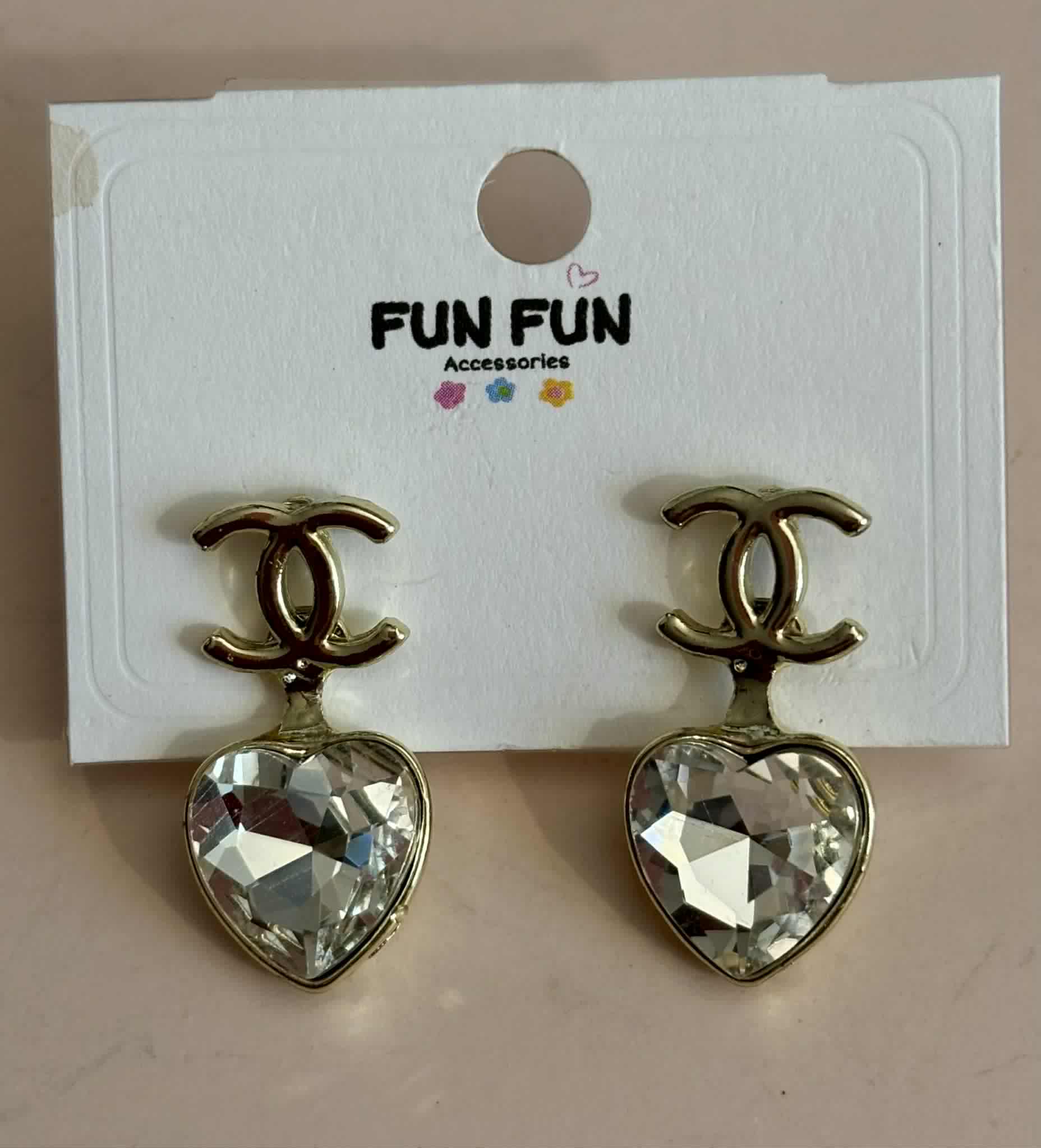 Earrings C clear heart gold