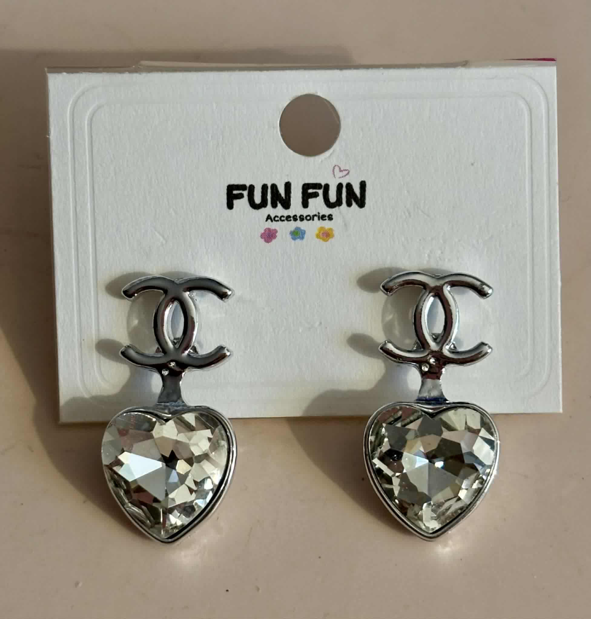 Earrings C clear heart silver