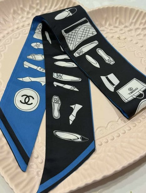 Purse scarf C dark blue shoes