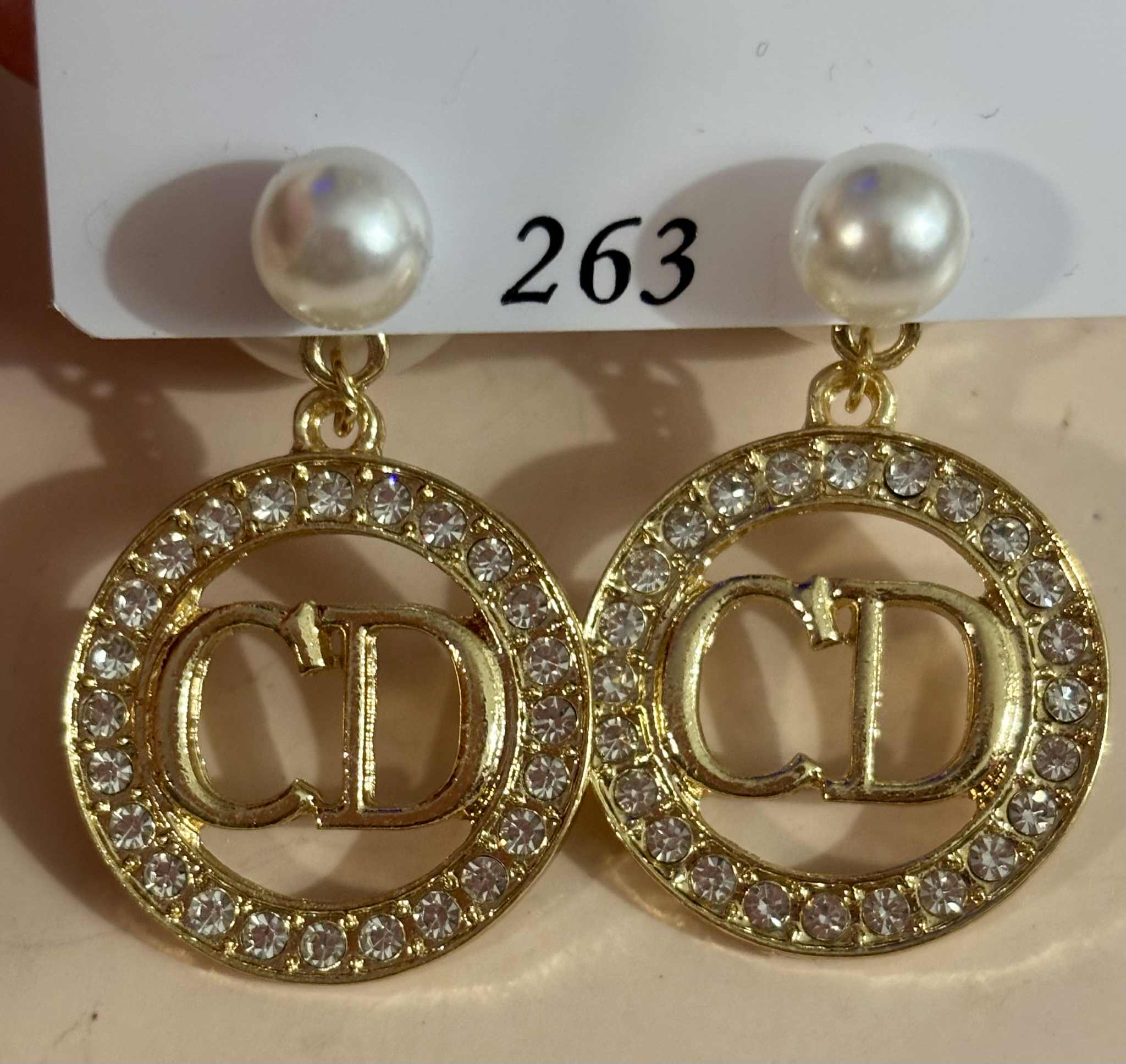 Earrings CD pearl with bling gold