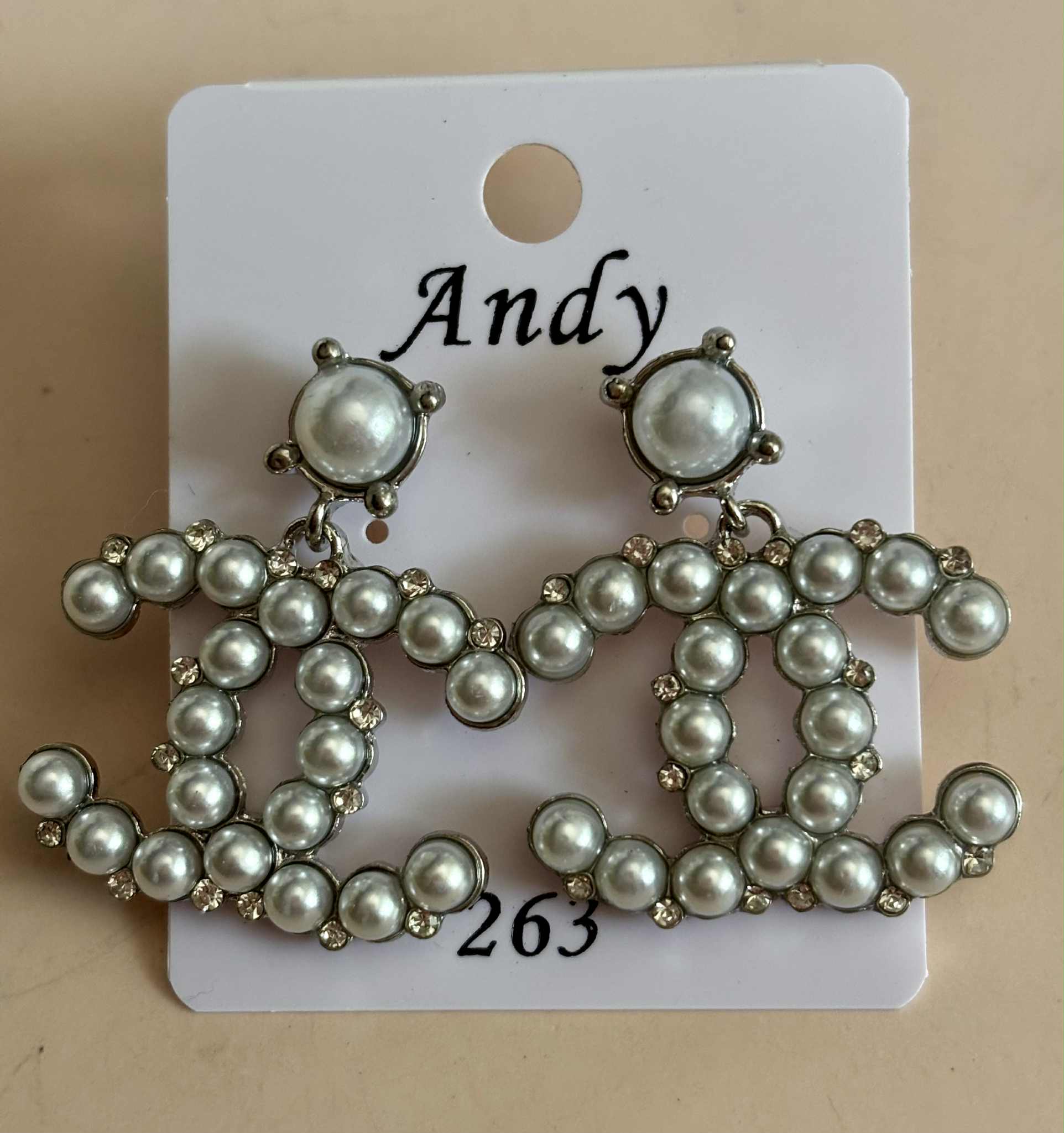 Earrings C hoop pearl silver