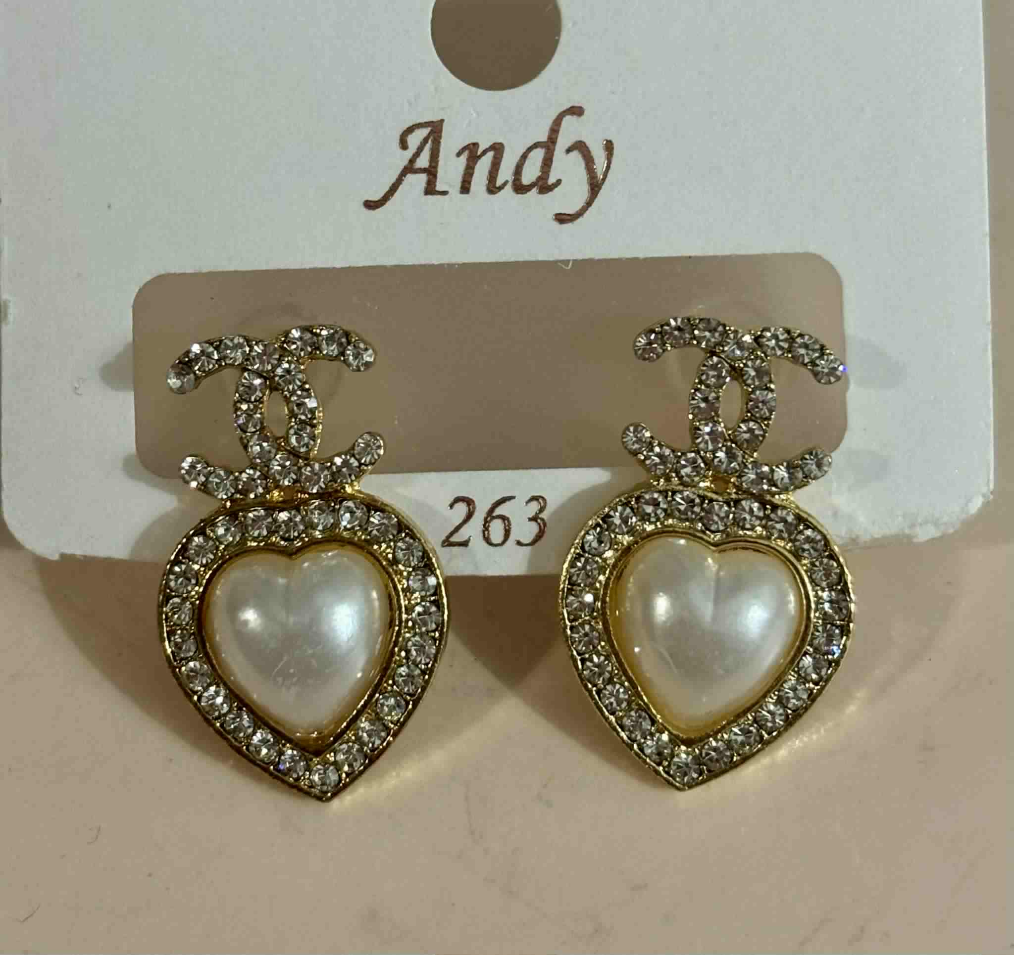 Earrings C pearl heart gold