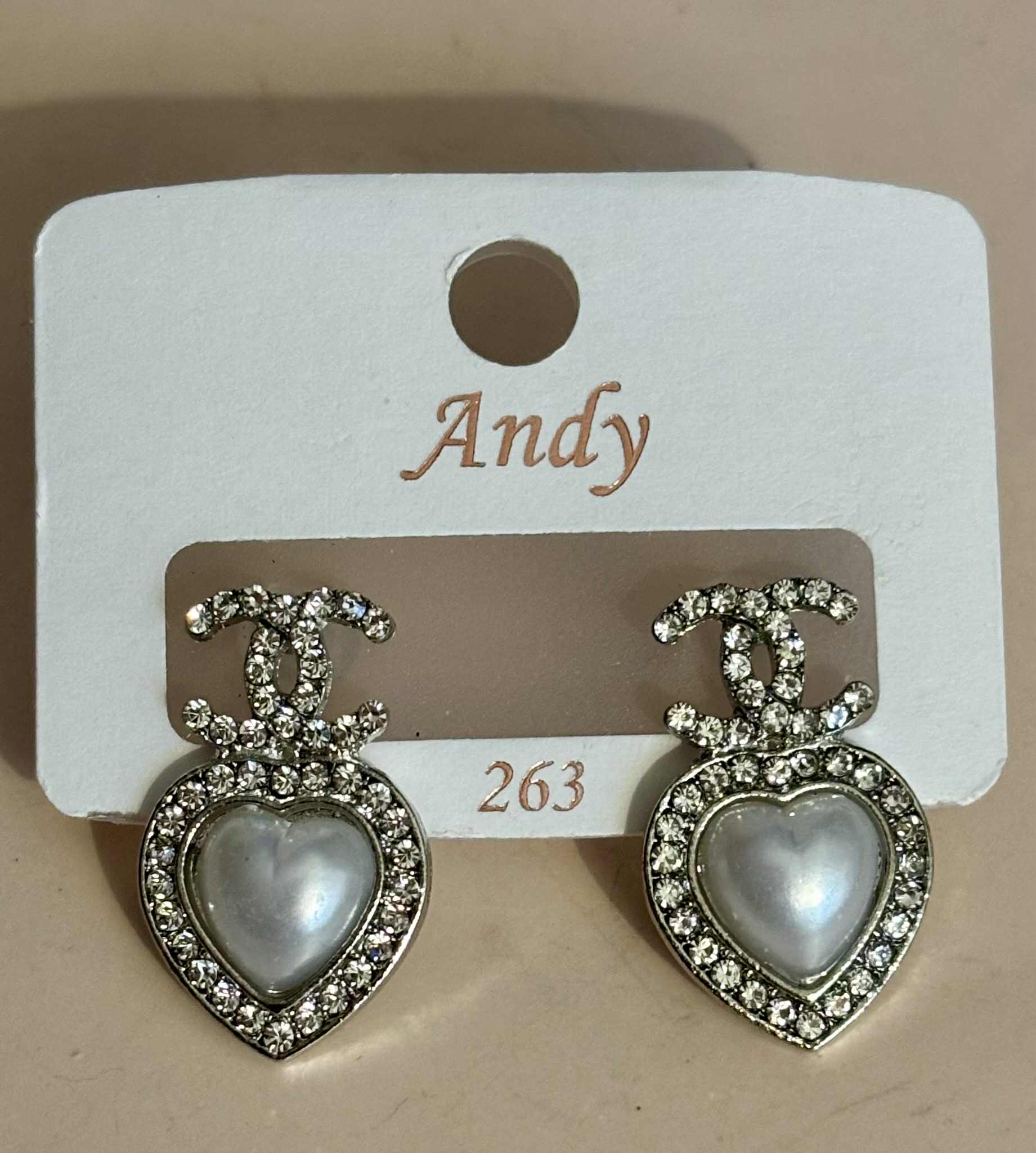 Earrings C pearl heart silver