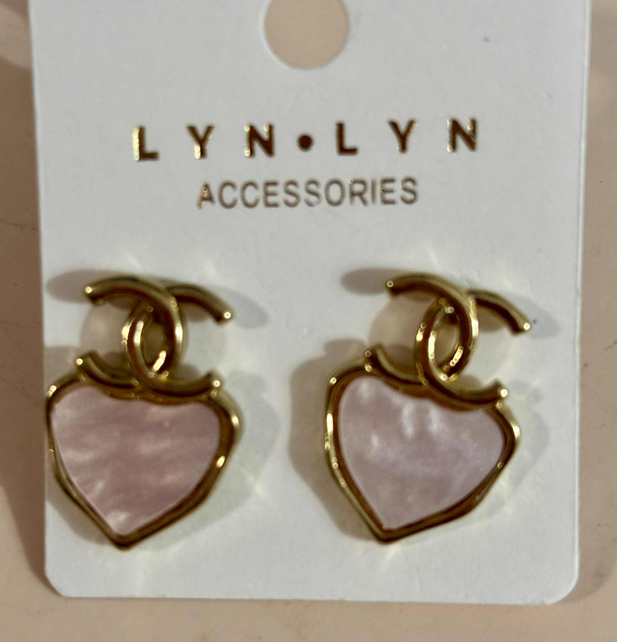 Earrings C pink heart gold