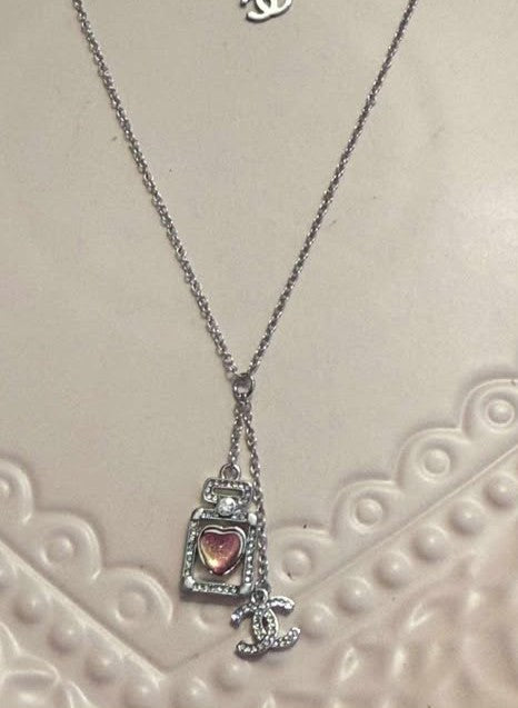 Necklace C pink heart silver