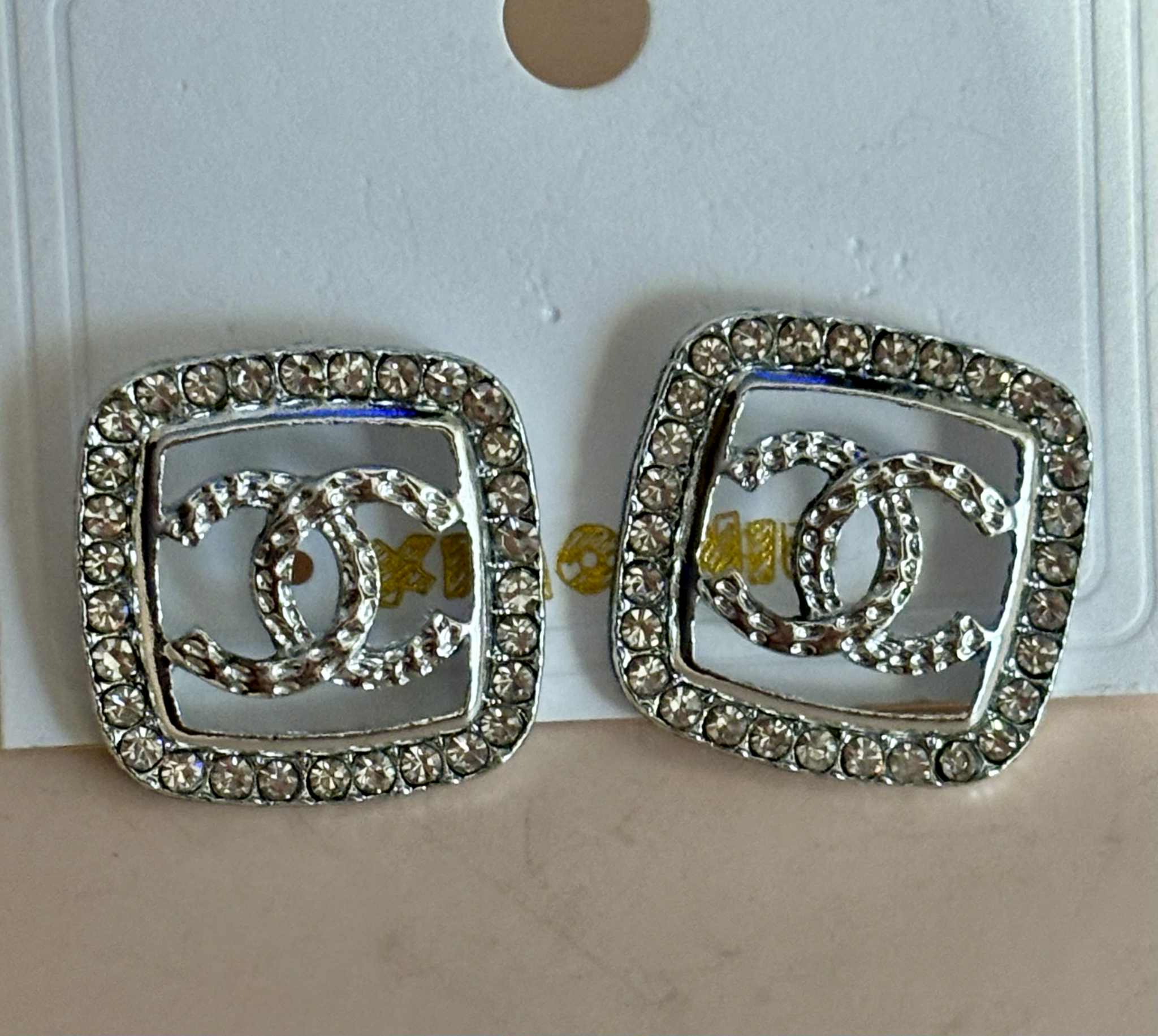 Earrings C bling square silver