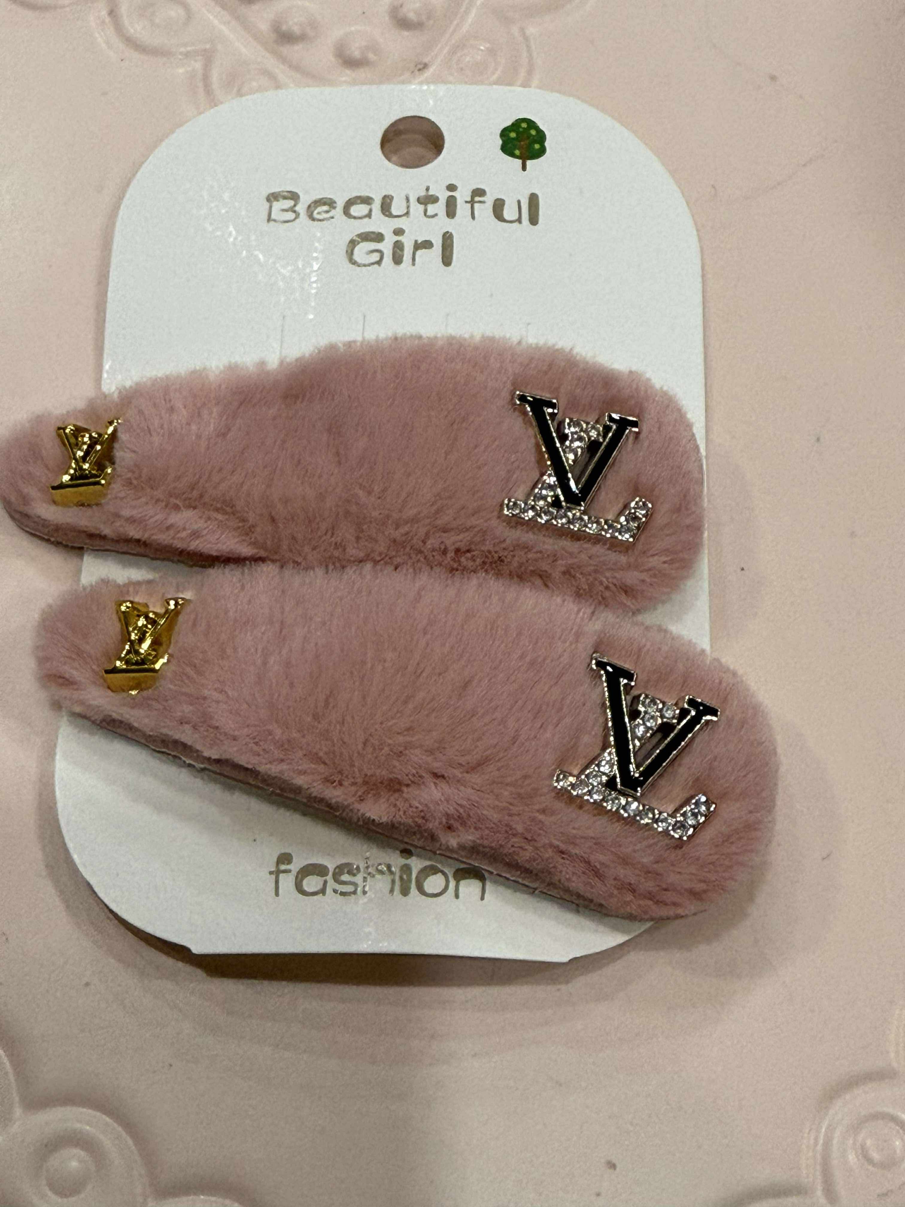 Hair clips fuzzy L blush