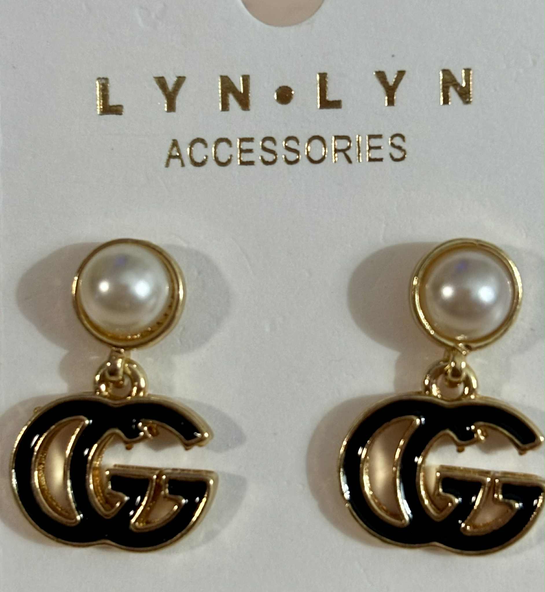 Earrings G hanging pearl black gold