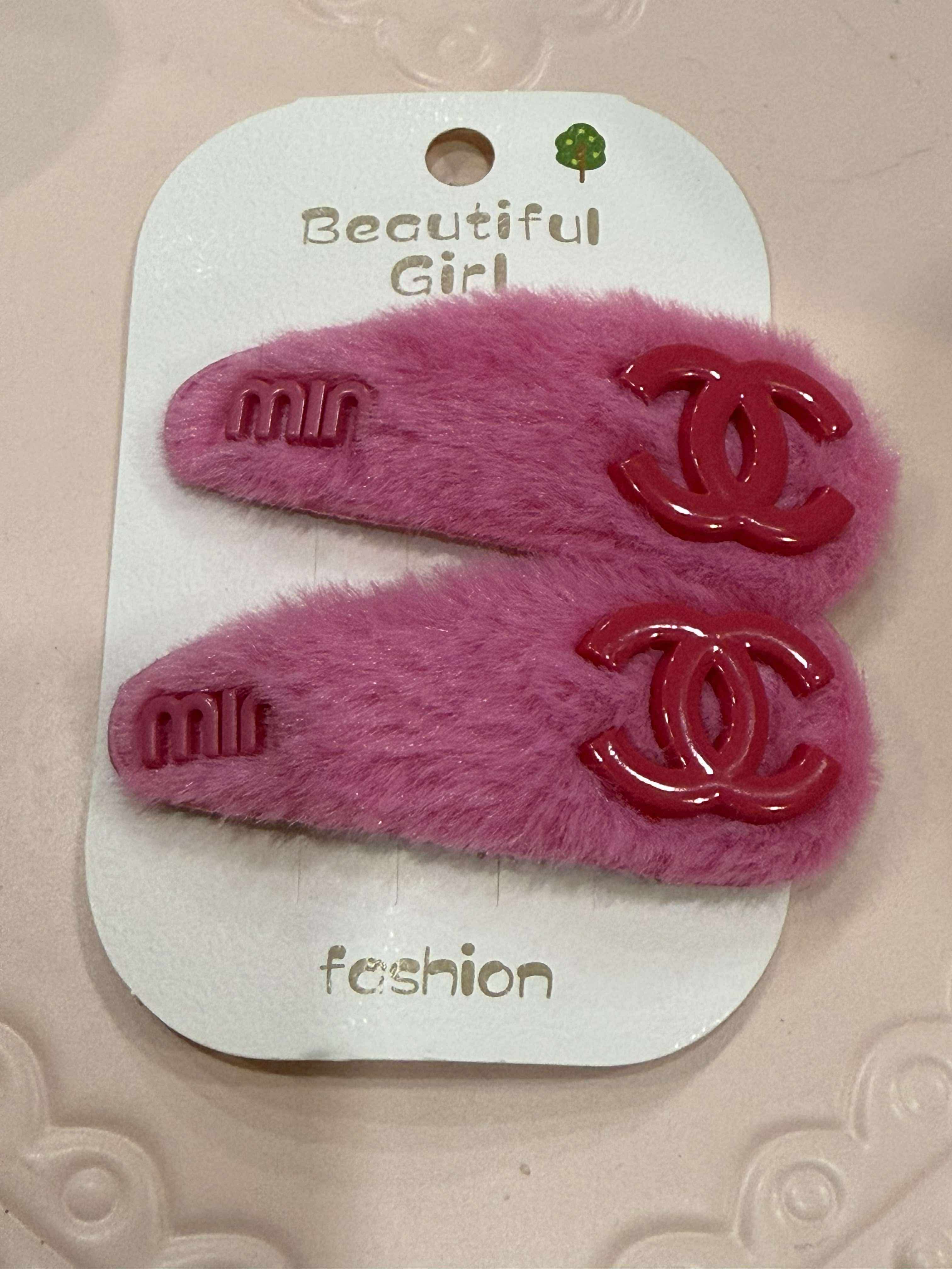 Hair clips fuzzy C hot pink