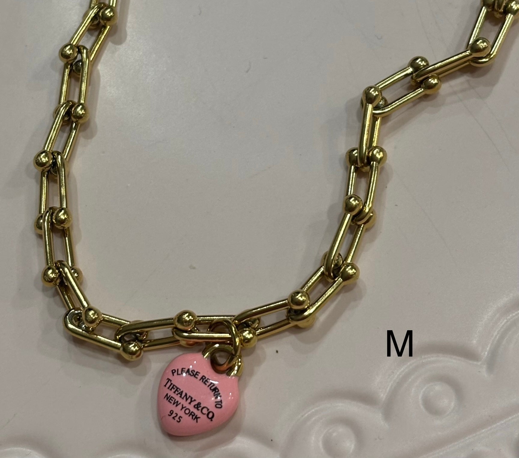 Necklace T pink heart gold