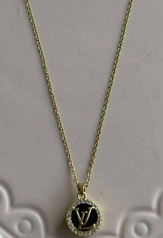 Necklace L black circle gold