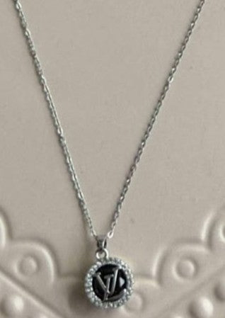Necklace L black circle silver