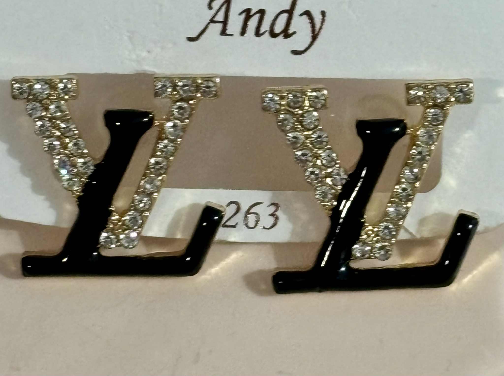 Earrings L black with bling gold