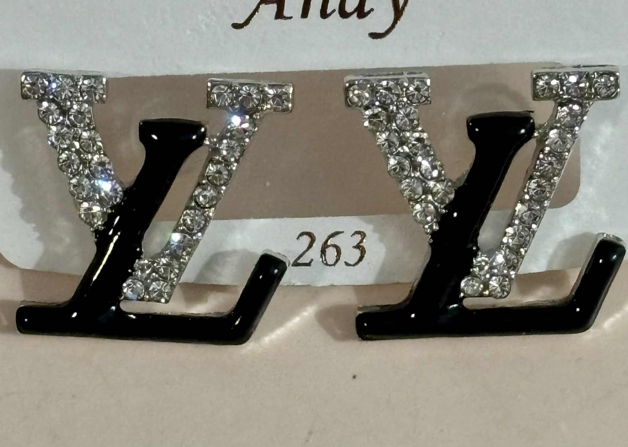 Earrings L black with bling silver