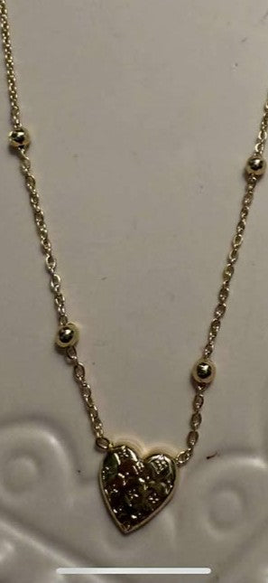 Necklace L embossed heart gold