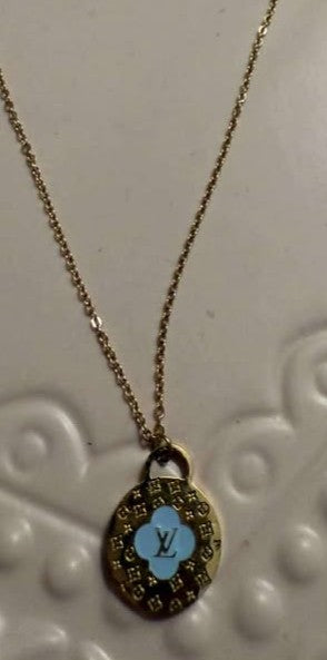 Necklace L flower blue gold