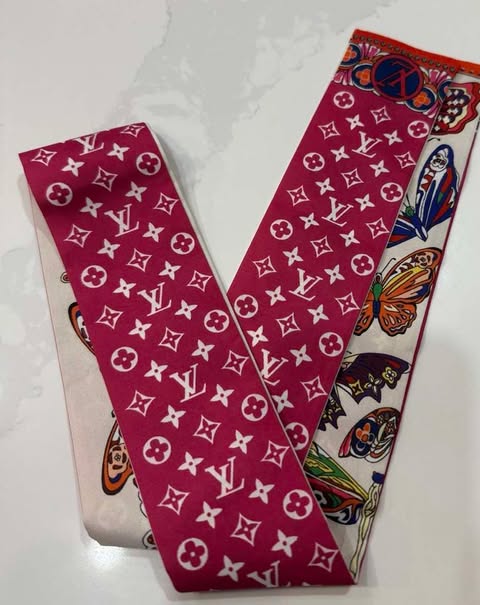 Purse scarf L red butterflies