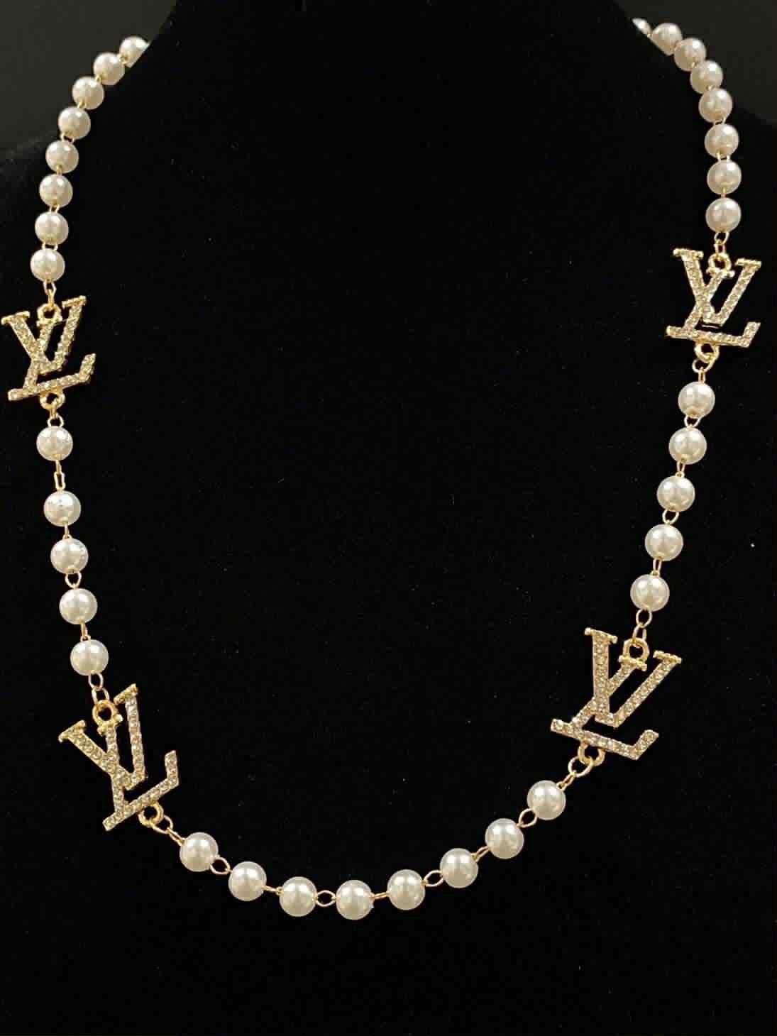 Pearl necklace L bling gold