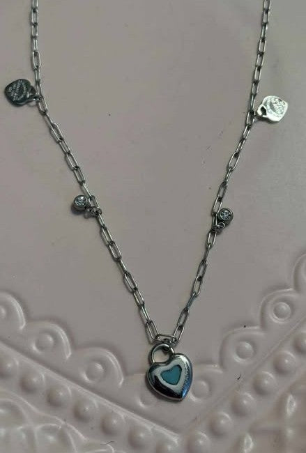 Necklace T blue heart