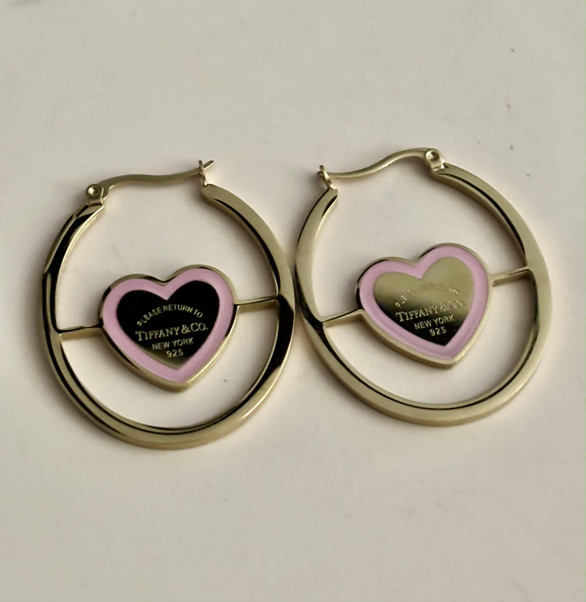 Earrings T oval pink gold