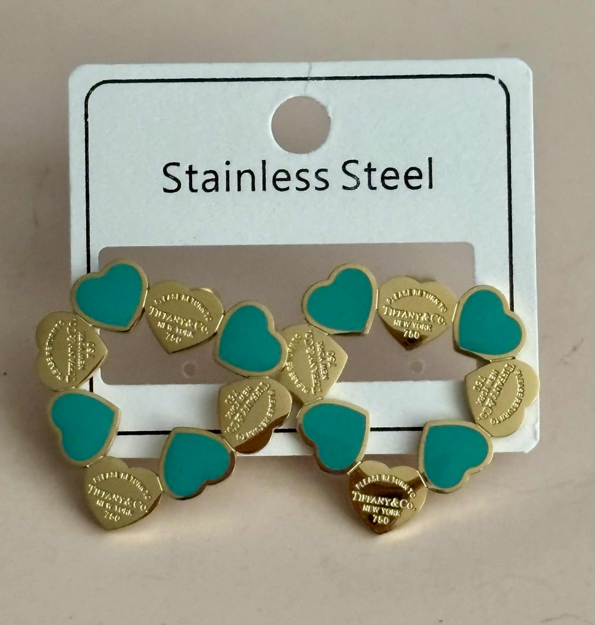 Earrings T wreath teal gold