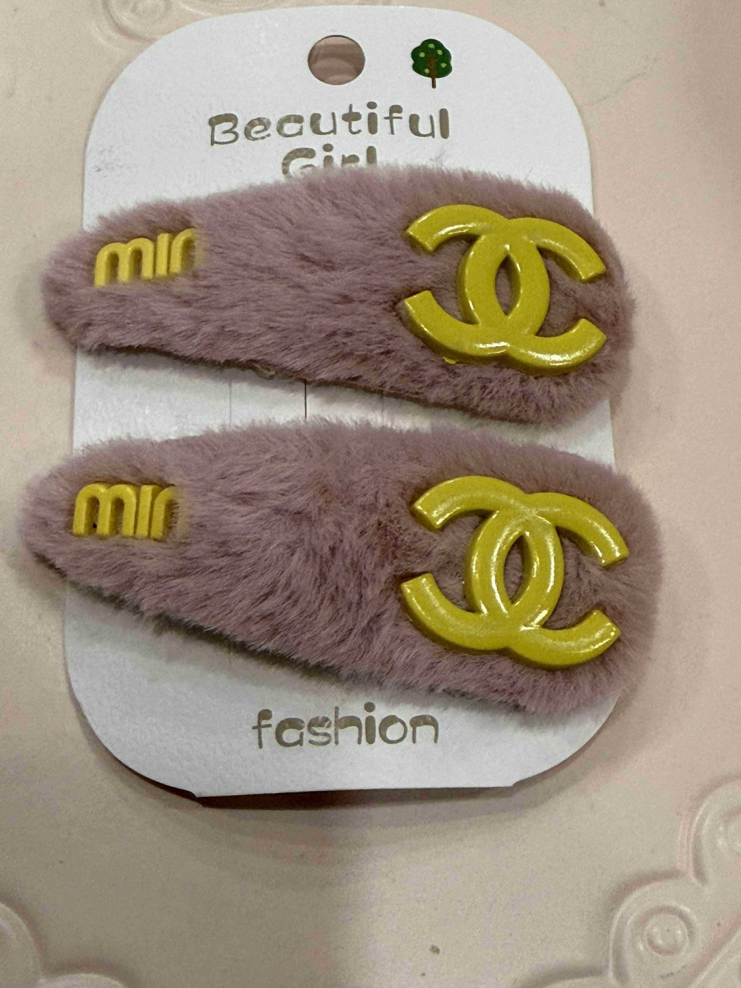 Hair clips fuzzy C Blush w/yellow