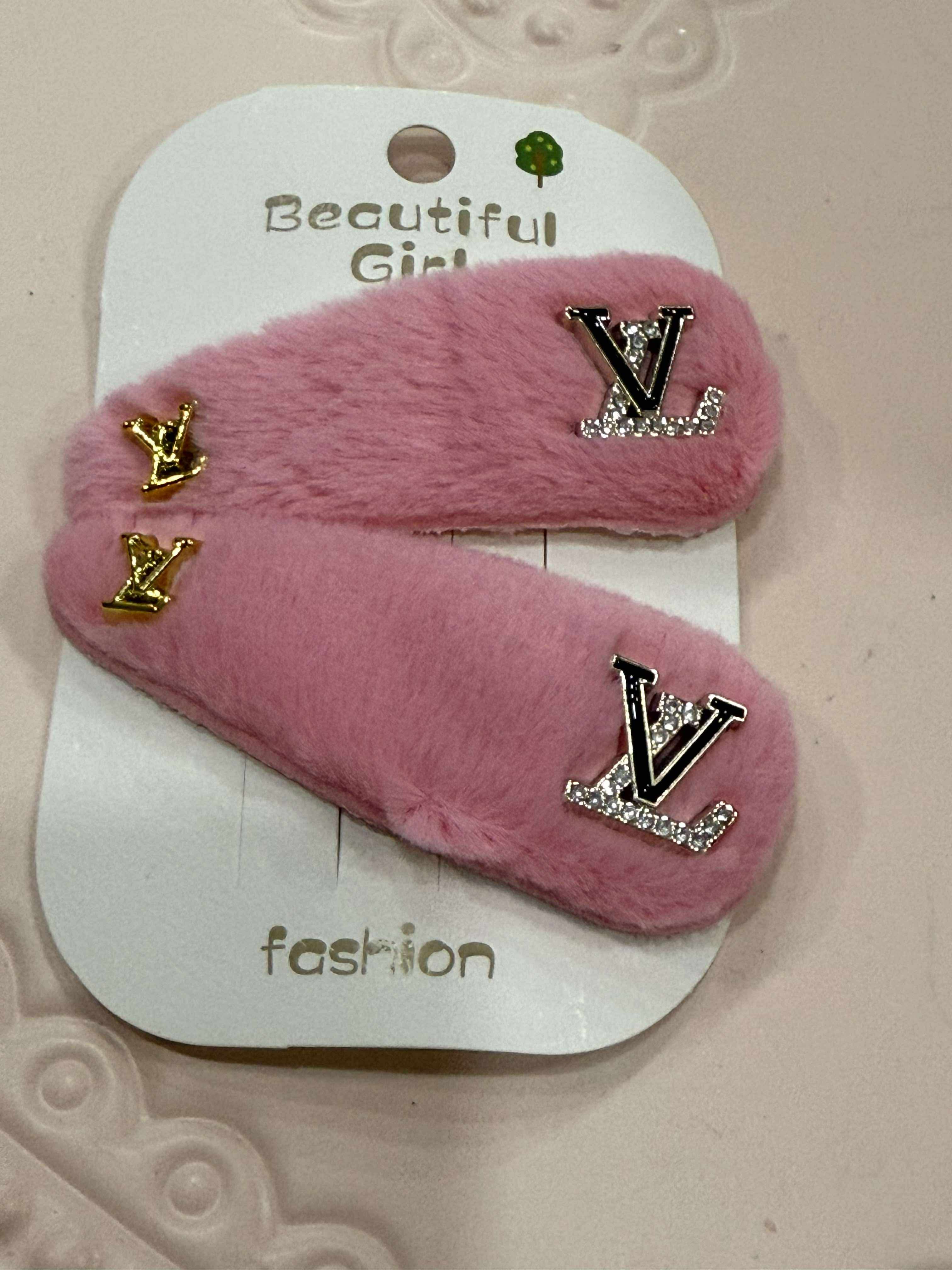 Hair clips fuzzy L pink