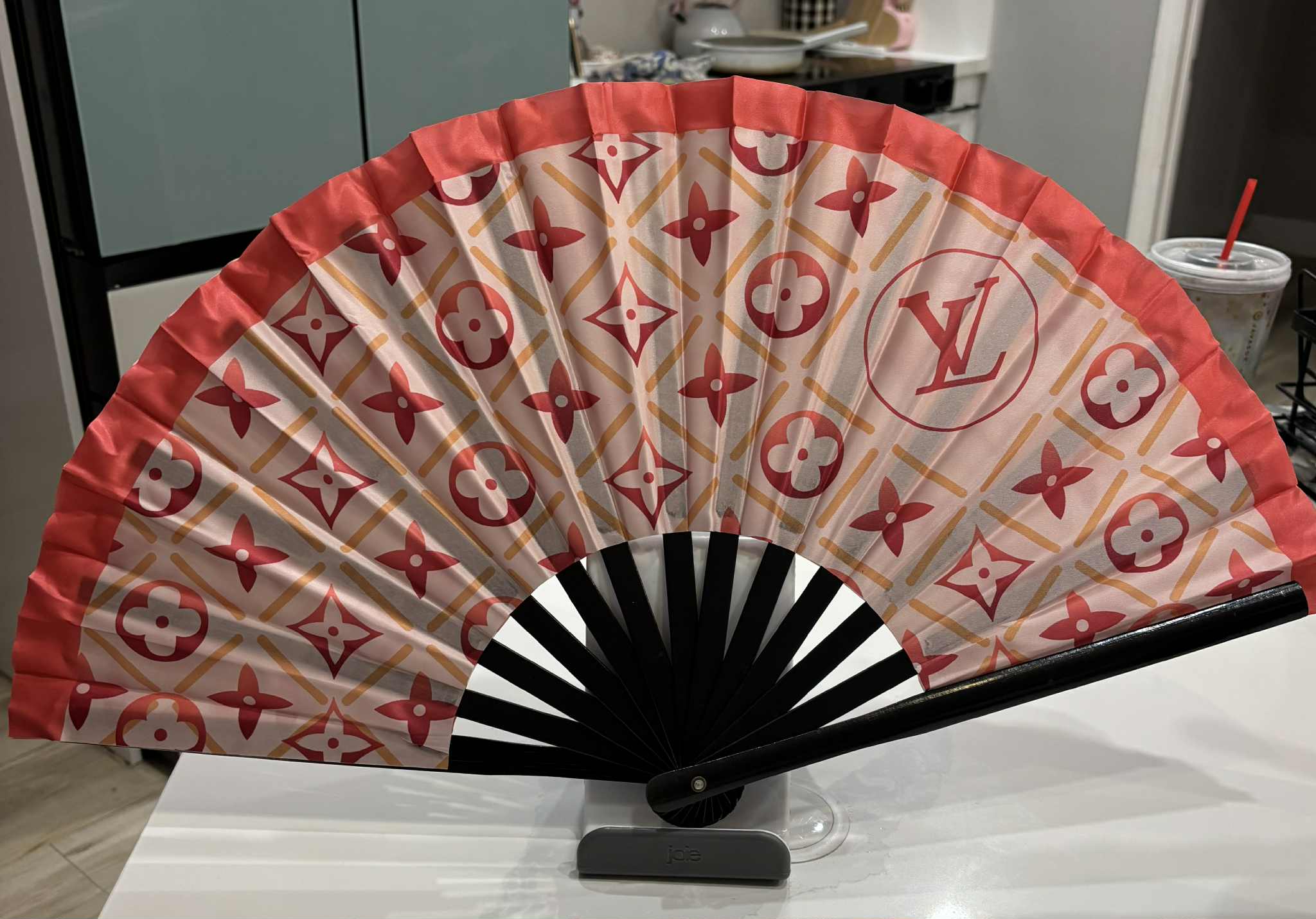 Folding fan L peachy pink