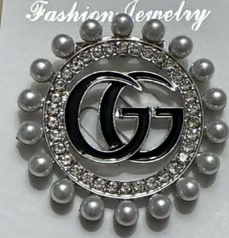 Broach black G w/pearl silver tone